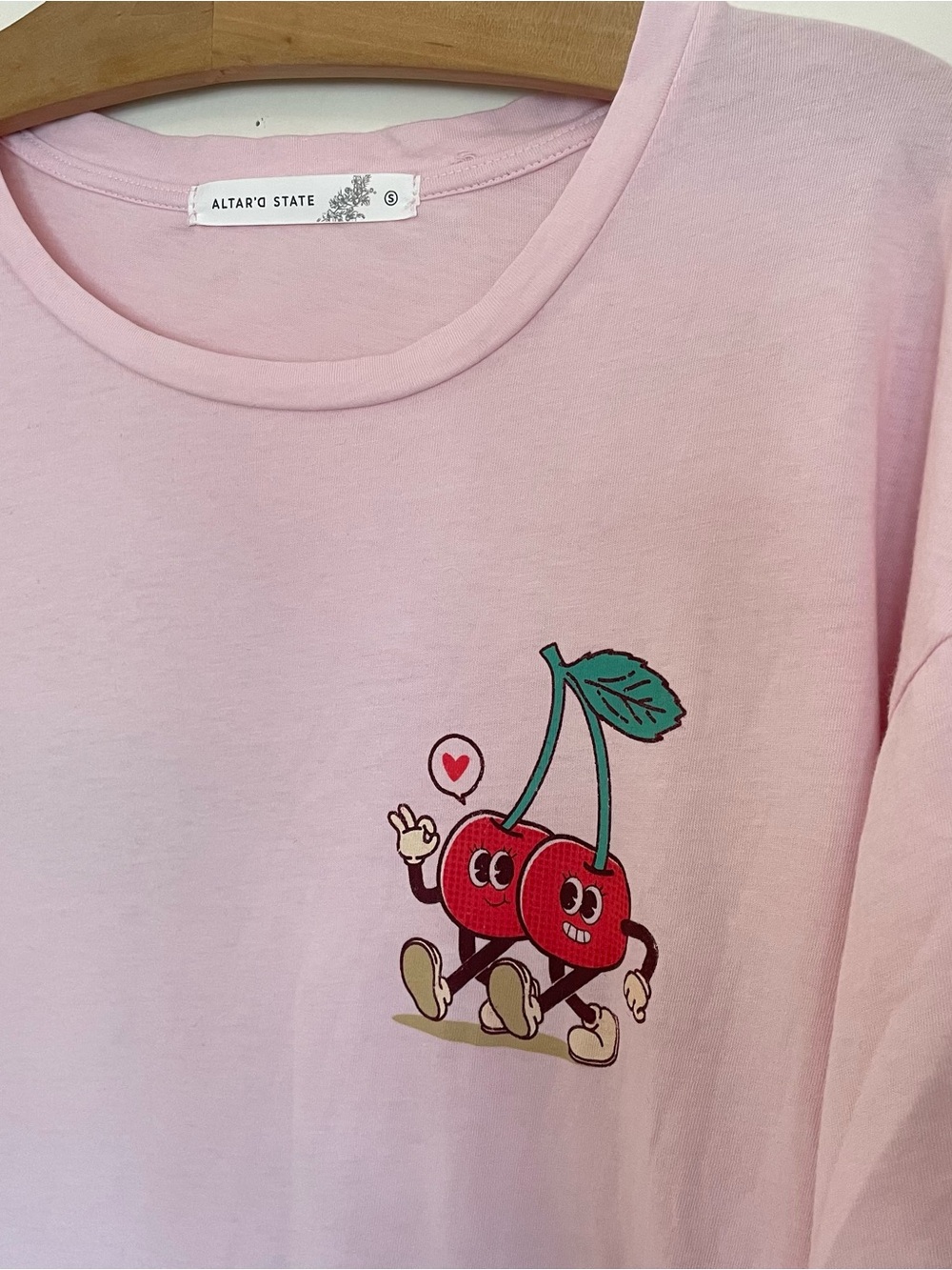 NWT Altar'd State Small Pink Cotton Tee with Cherries